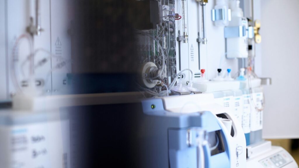 Medical manufacturing equipment in a cleanroom environment used for producing healthcare devices